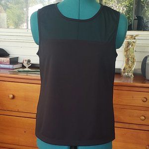 Kenar Sheer Neckline Black Top M